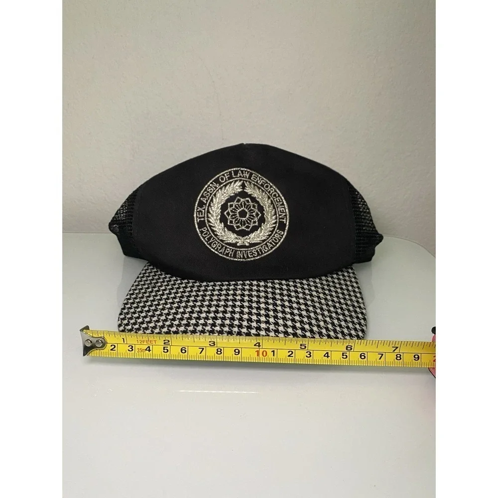Vintage Trucker Hat Checkered Black White Texas Polygraph Investigator Snap Back